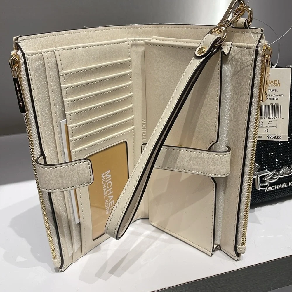 Michael Kors Jet Set Travel Large Double-Zip Wristlet-Wallet-PhoneHolder Pale Gd